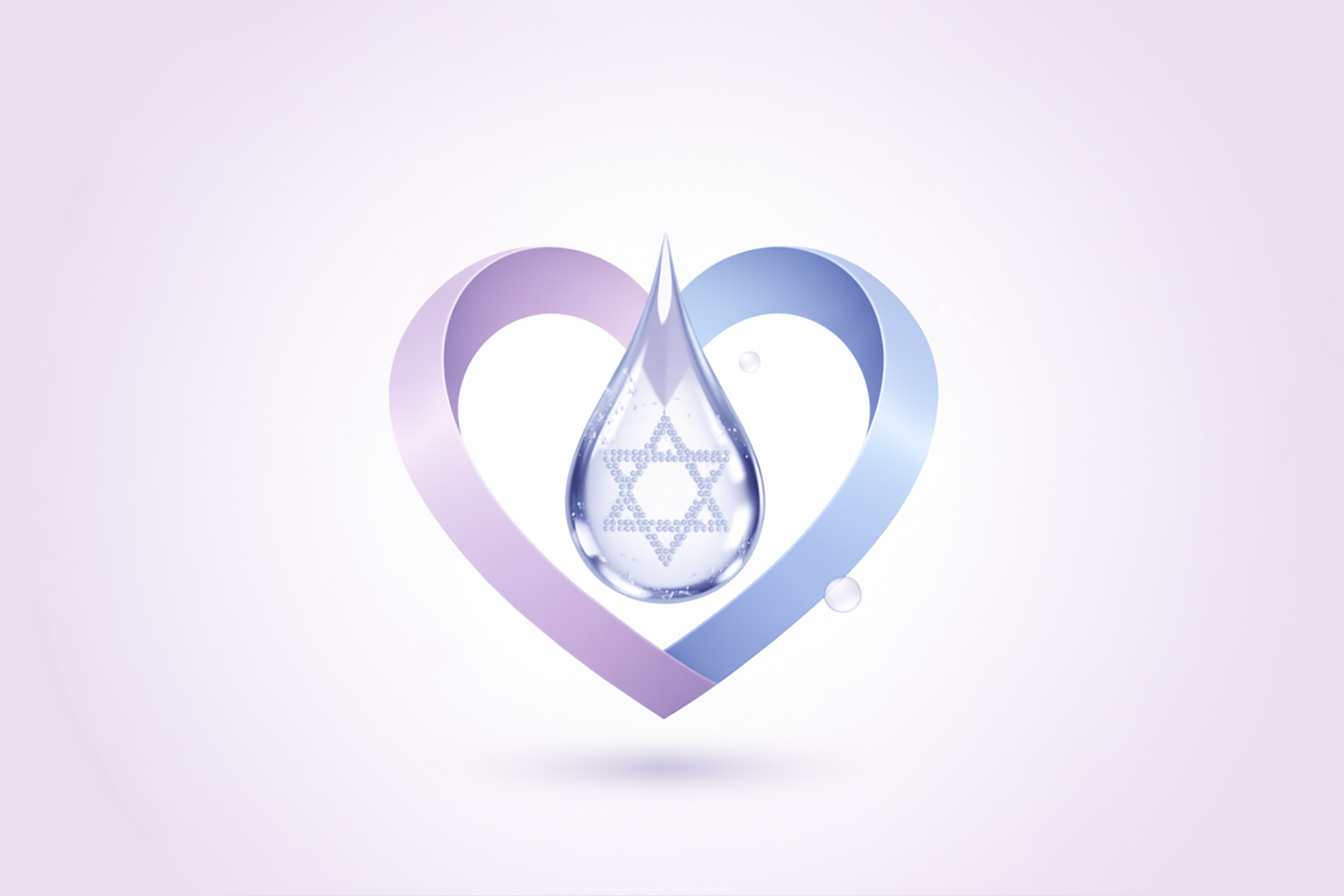 A heart symbol and a water drop, representing the mikvah
